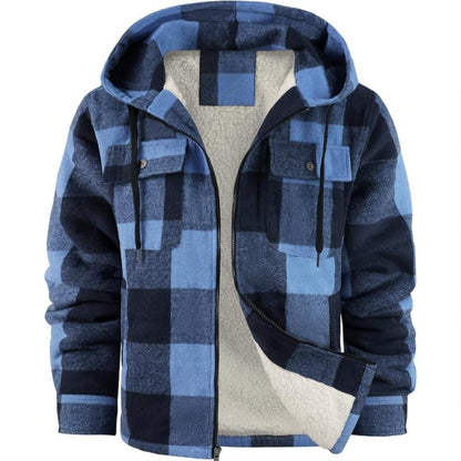 Sherpa Lined Plaid Flannel Zip Up Hoodie Jacket