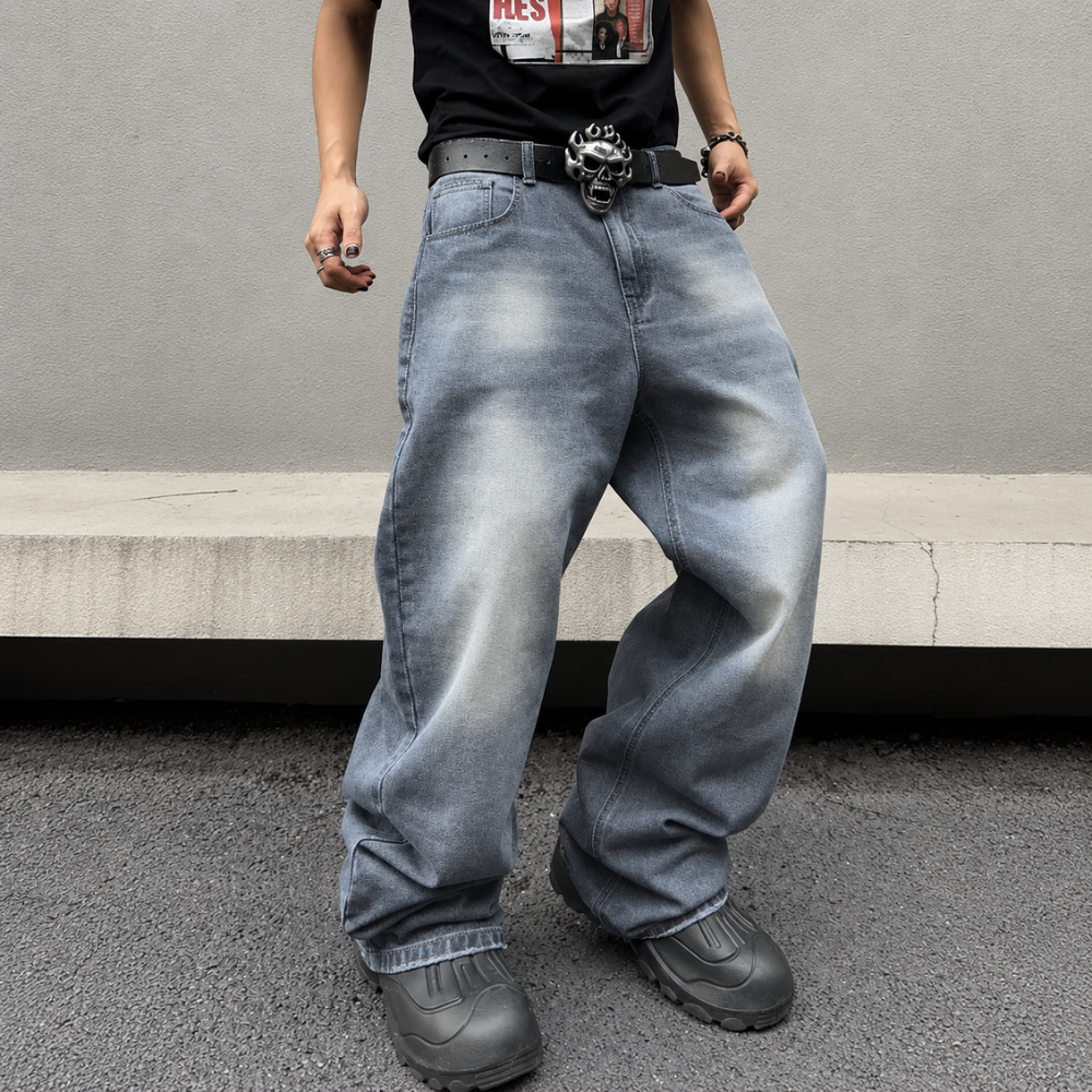 Wide Fit Vintage Design Baggy Pants With Pockets For Men