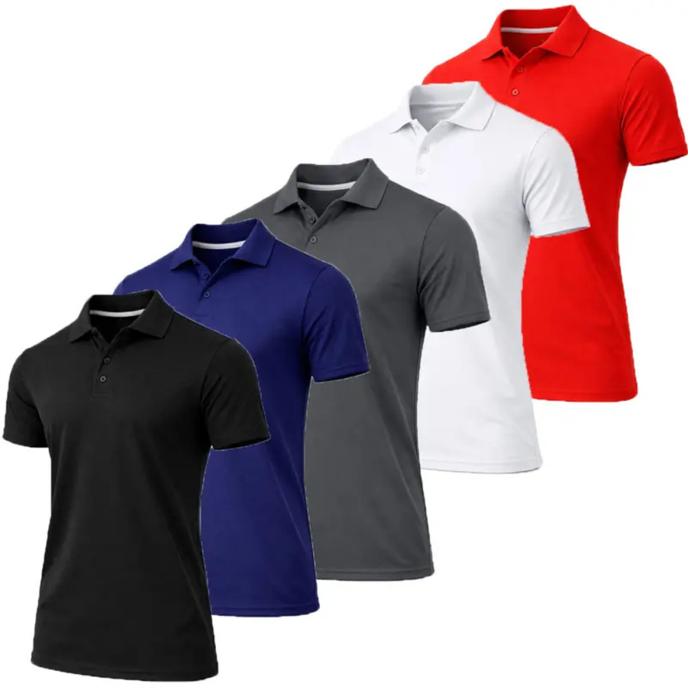 Mens Pack of 5 Dry Fit Short Sleeve Polo Shirts
