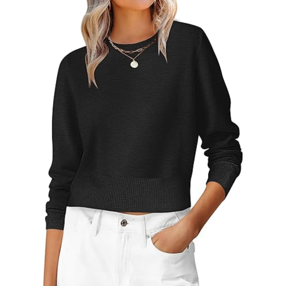 Cropped Long Sleeve Casual Lightweight Knit Sweater