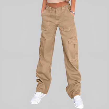 High Rise Casual Baggy And Stretchy Wide Fit Cargo Pants For Women