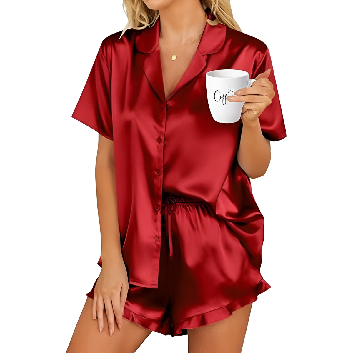 Button Down Notch Collar Sleepwear Set
