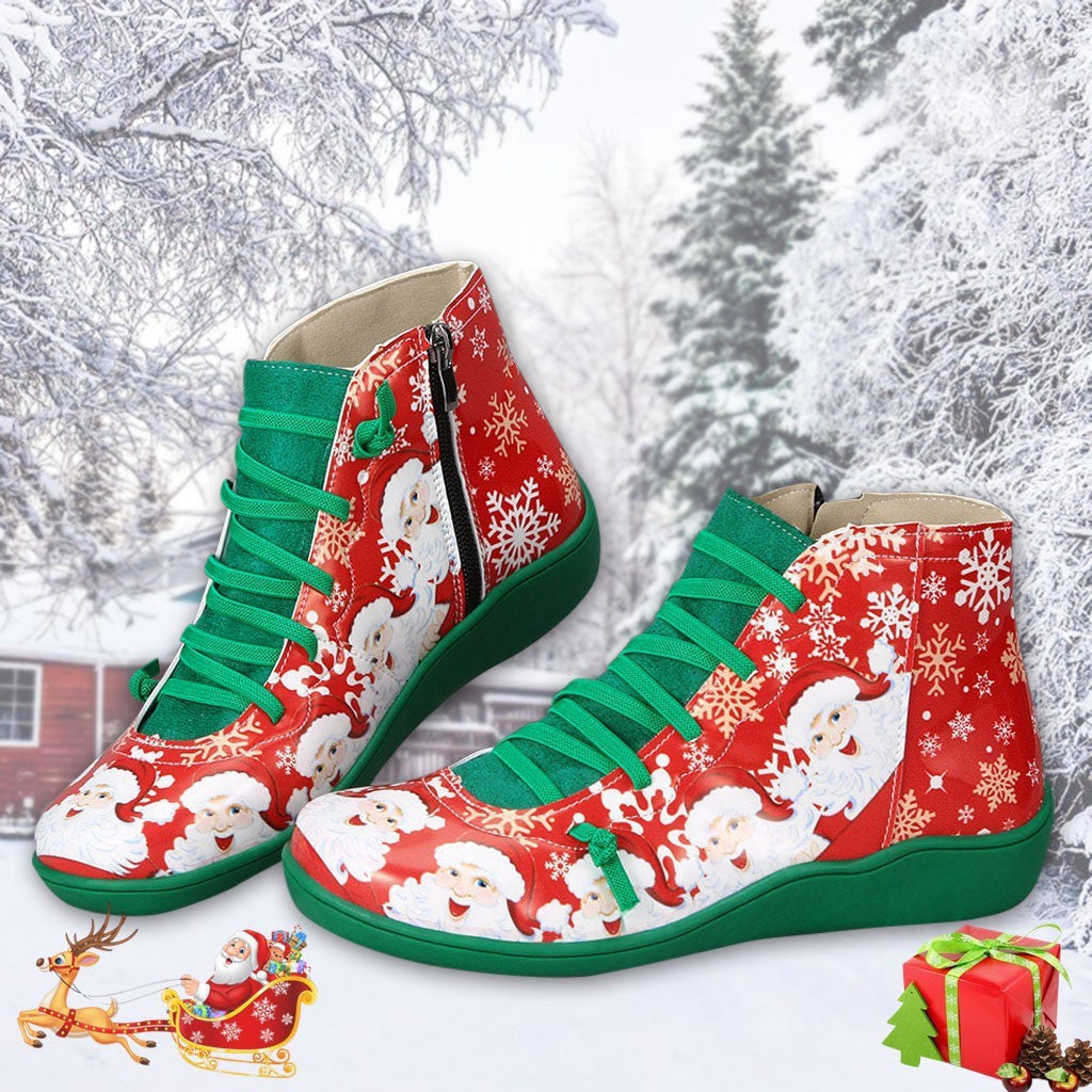 Christmas Santa Claus Snowflake Printed Flat Shoes