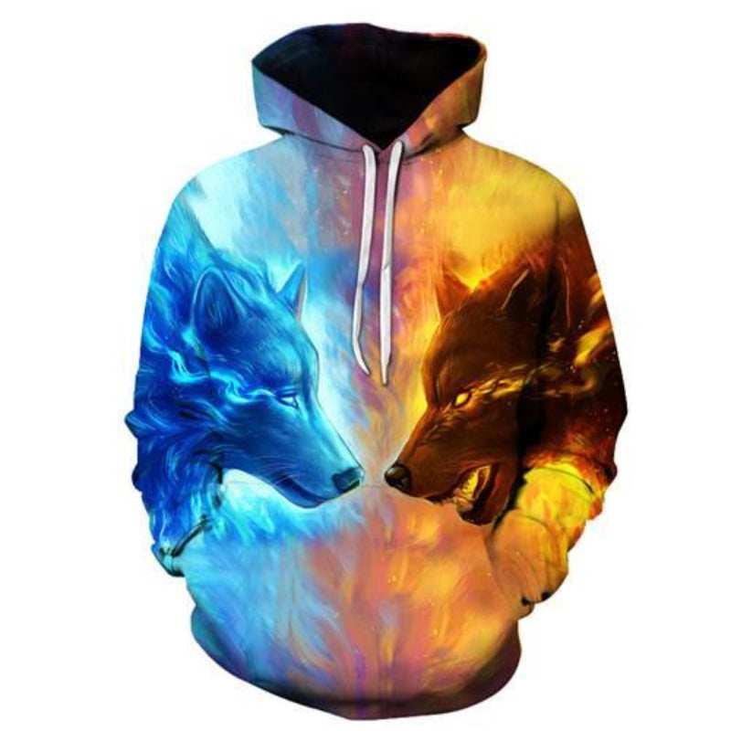 Sweat à capuche imprimé 3D Wolf Fire And Ice