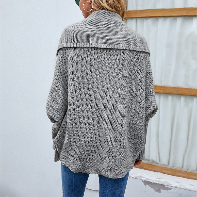 Fashionable Bat Sleeve Knitted Loose Cardigan Sweater