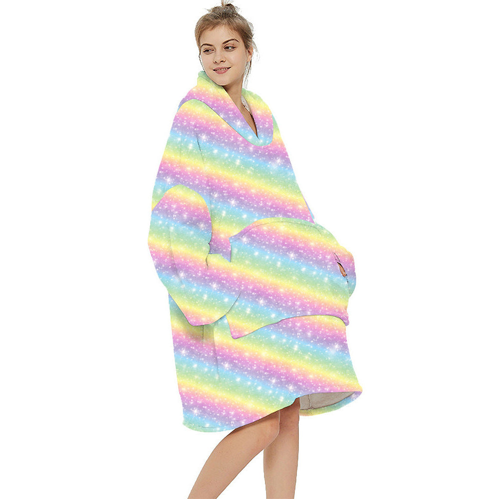 Multi Printed Cozy Thickened Blanket Hoodie