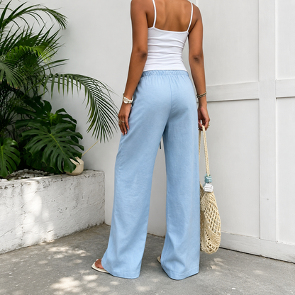 Linen Style High Rise Casual Everyday Vacation Pants For Women