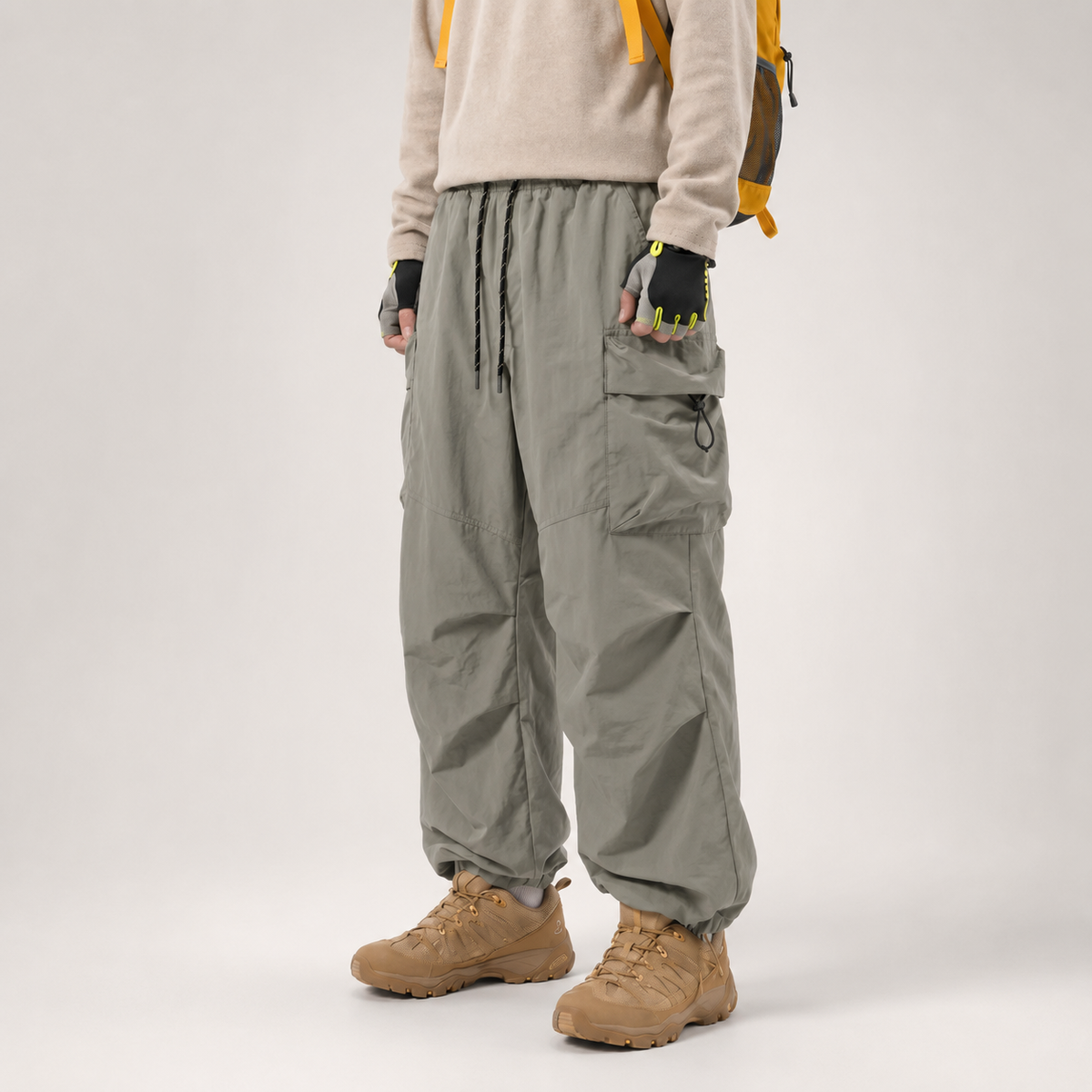 Lightweight Baggy Cargo Parachute Pants With Elastic Waist