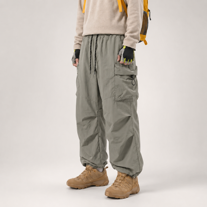 Lightweight Baggy Cargo Parachute Pants With Elastic Waist