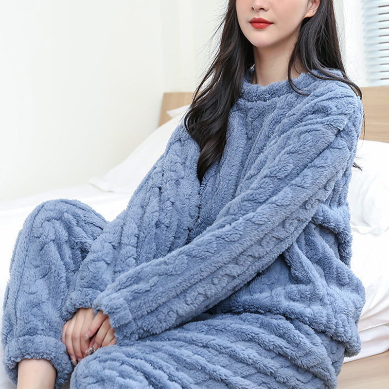 Casual Thickened Coral Velvet Long Sleeve Pullover Pajamas Set