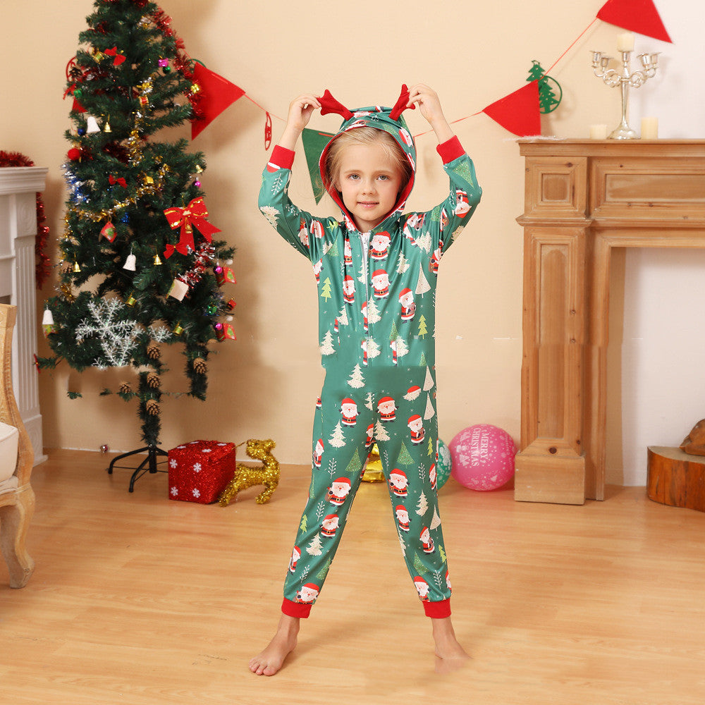 Weihnachten Tiny Santa Bedrucktes Familien-Matching-Overall-Pyjama-Set