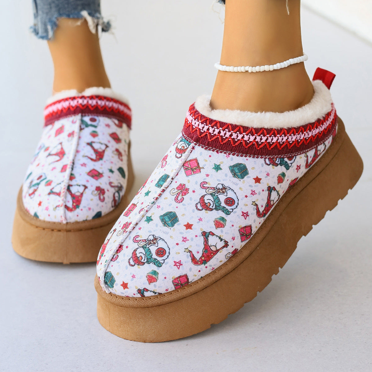 Christmas Cartoon Printed Plush Lined Shoes