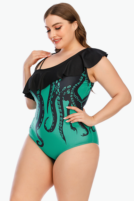 Stunning Green Octopus Plus Size One Piece Swimsuit