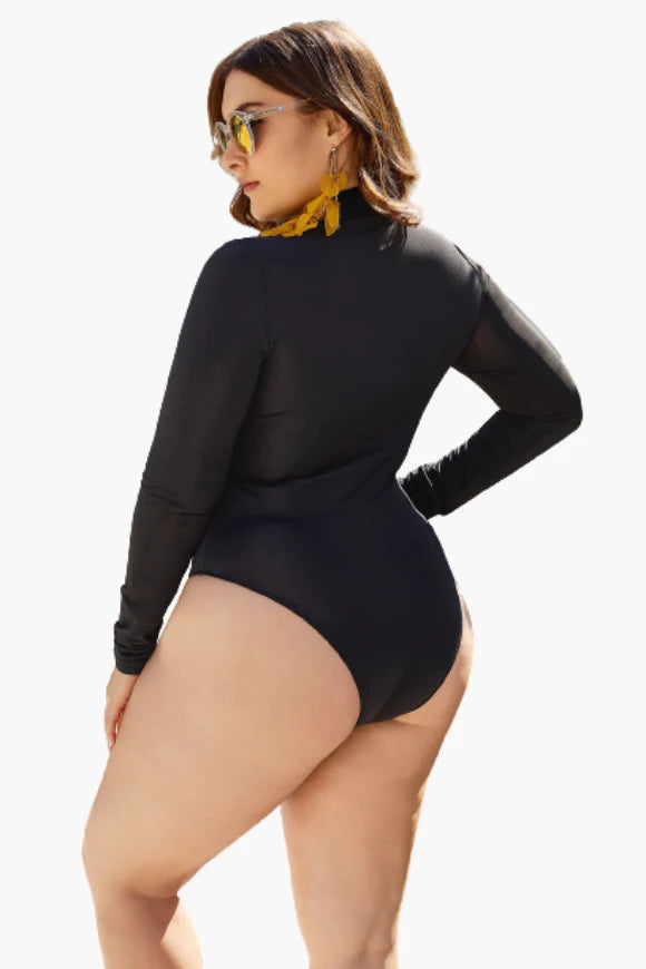 Black Zipped Sport One Piece Plus Size Swimsuit