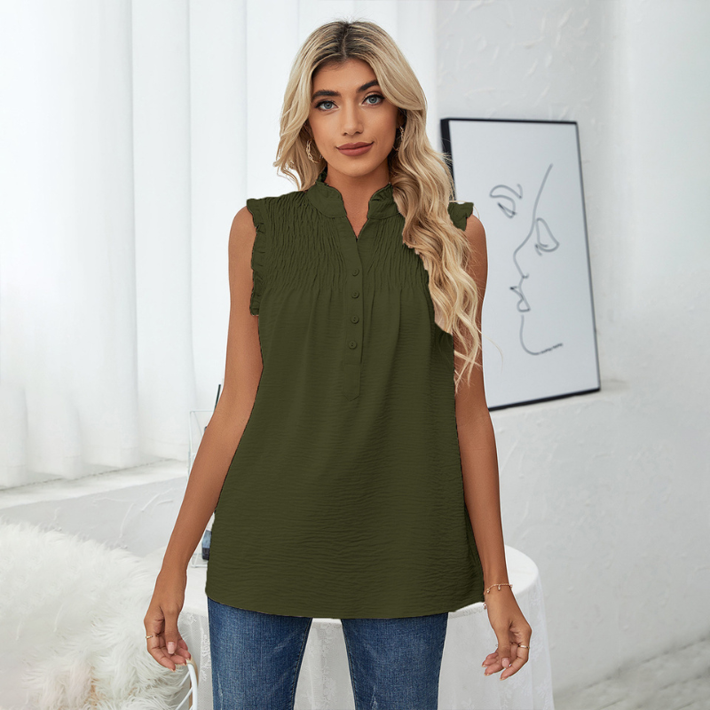 Semi Casual Sleeveless Meridian Collar Button Blouse