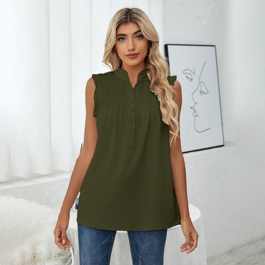 Semi Casual Sleeveless Meridian Collar Button Blouse