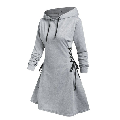 Women Tie Waist Mini Dress Hoodie