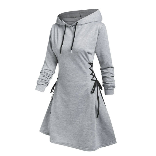 Damen Minikleid mit Kapuze und Bindegürtel