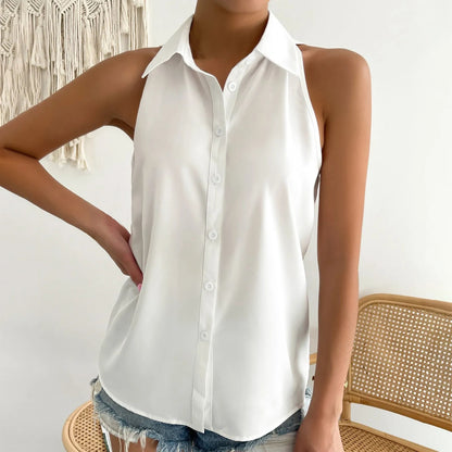 Summer Elegant Button Up Sleeveless Top