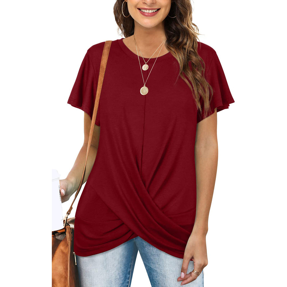 Cross Flounce Short Sleeves Blouse