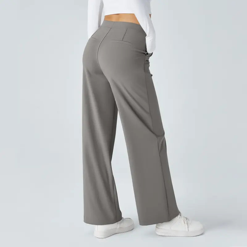 High Waisted Straight Pants With Side Pocket For Women