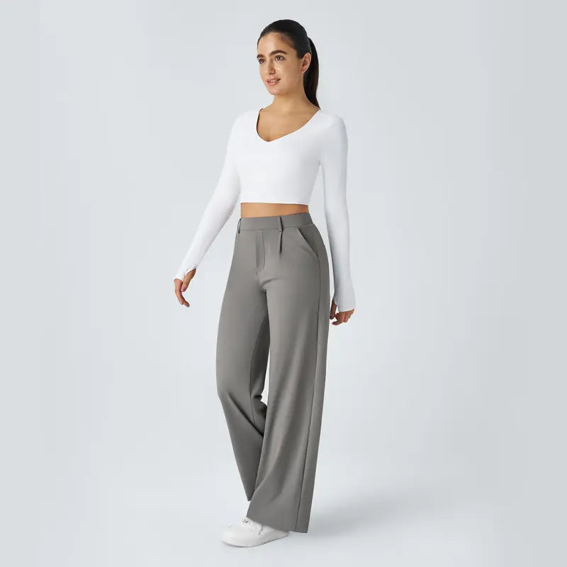 High Waisted Straight Pants With Side Pocket For Women