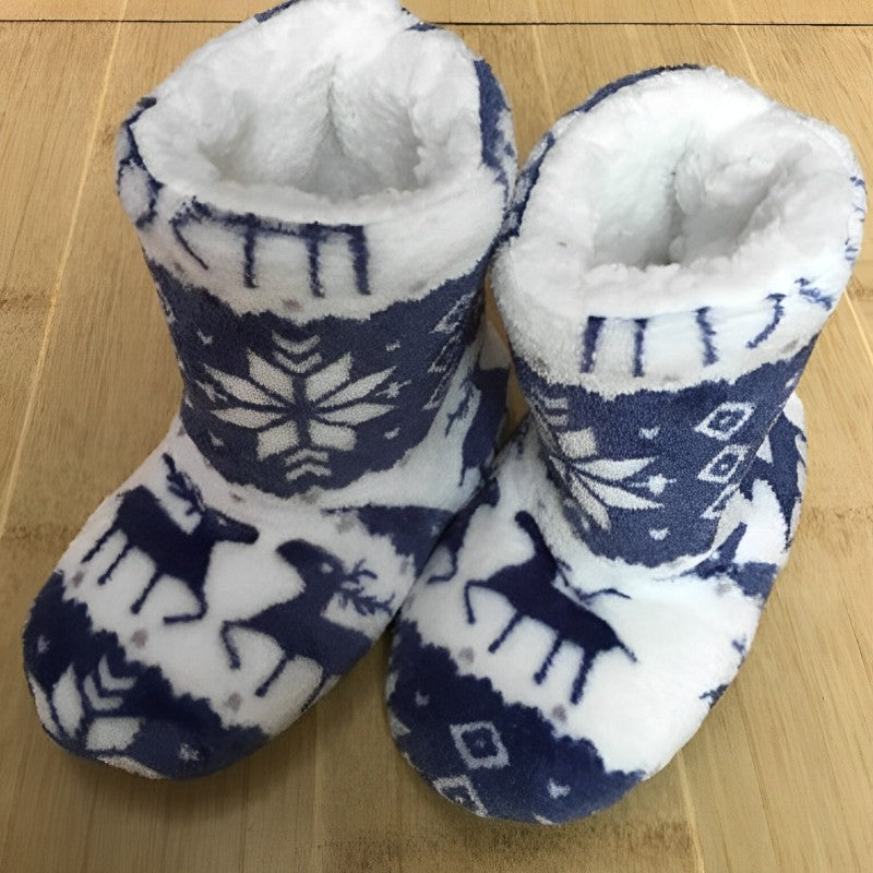 Christmas Elk Printed Plush Slippers