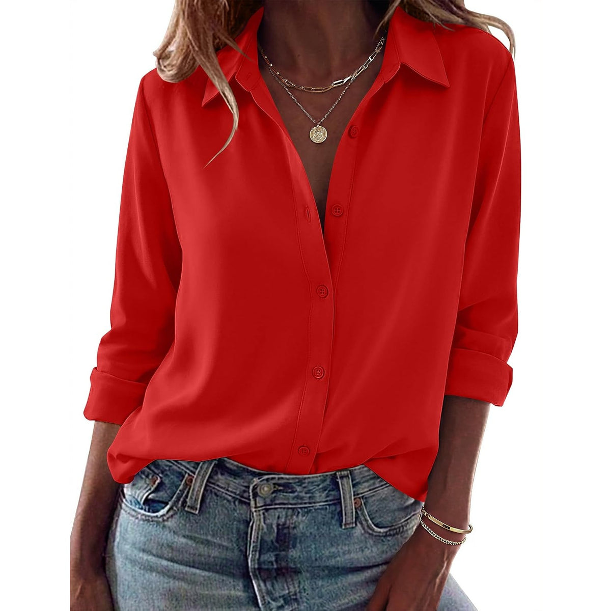 Casual Long Sleeve Button Down Shirt For Women