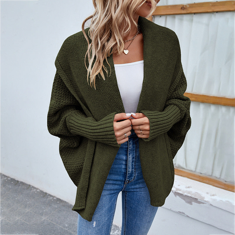 Fashionable Bat Sleeve Knitted Loose Cardigan Sweater