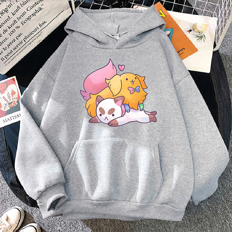 Pull imprimé dessin animé chiot et chat