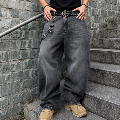 Wide Fit Vintage Design Baggy Pants With Pockets For Men