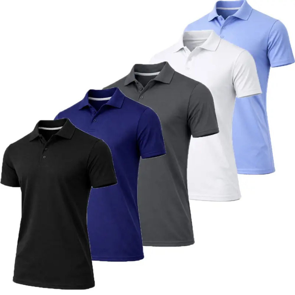 Mens Pack of 5 Dry Fit Short Sleeve Polo Shirts