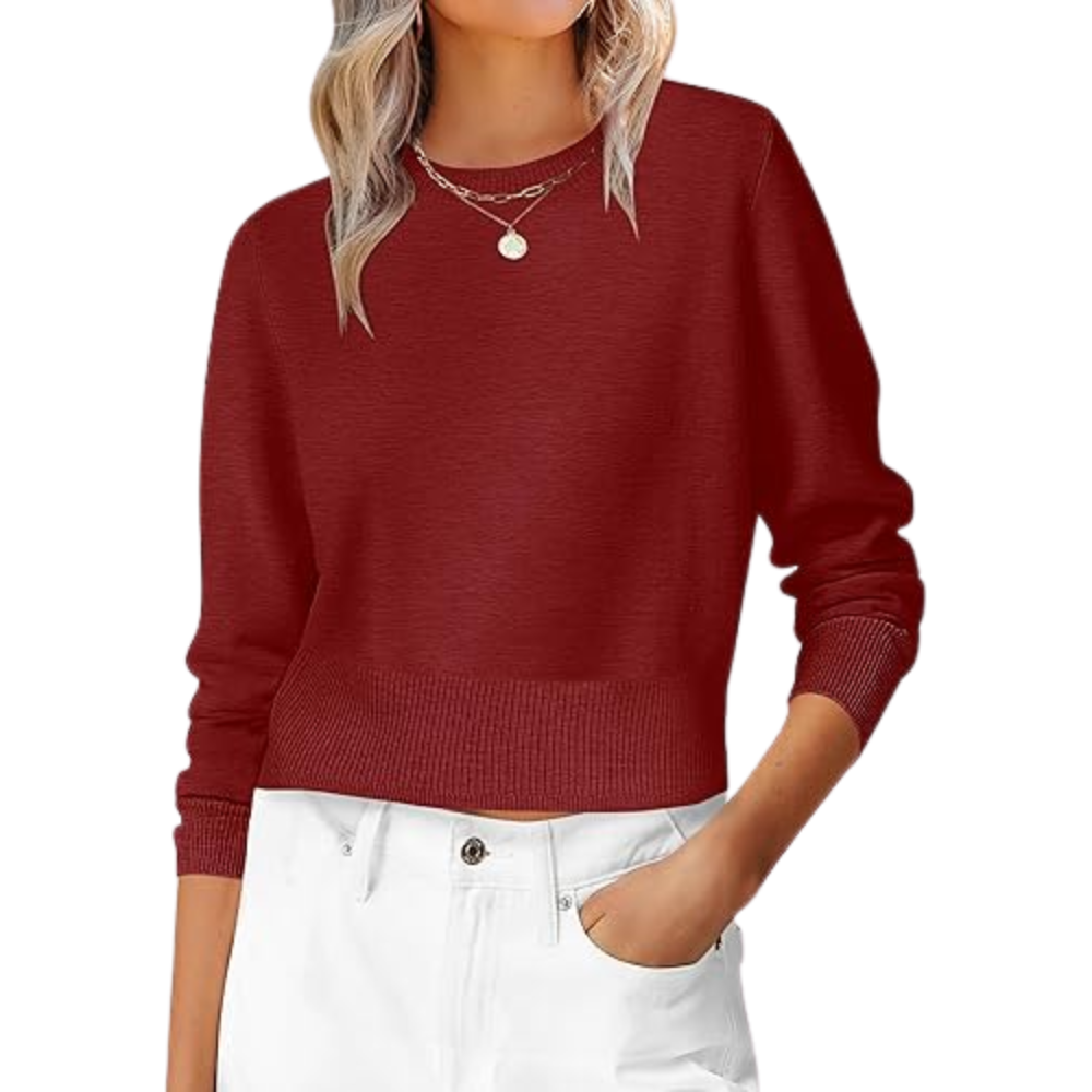 Cropped Long Sleeve Casual Lightweight Knit Sweater