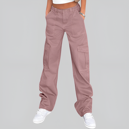 High Rise Casual Baggy And Stretchy Wide Fit Cargo Pants For Women