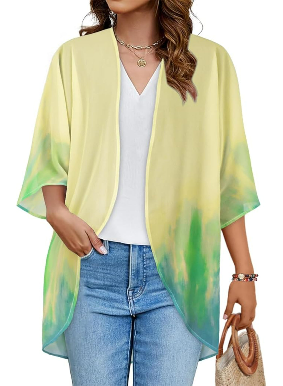 Floral Sheer Kimono Cardigan With Sheer Lightweight Fabric