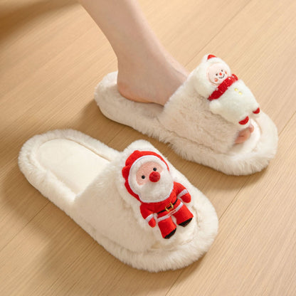 Christmas Santa Claus Printed Fluffy Slippers