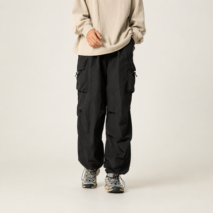 Lightweight Baggy Cargo Parachute Pants With Elastic Waist