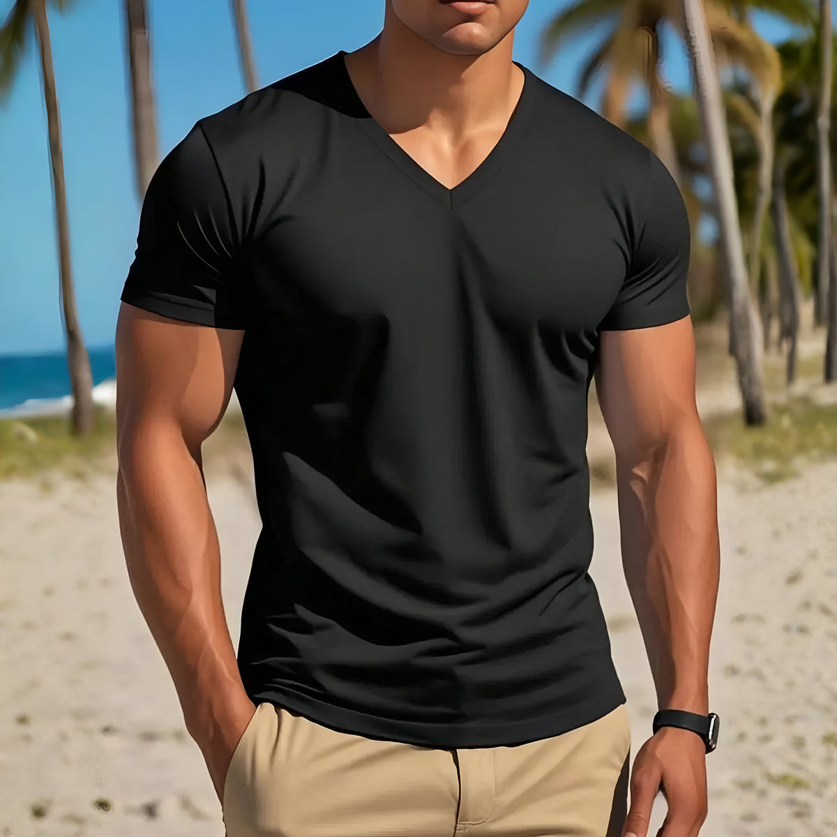 Solid Color Loose Short Sleeve T Shirt For Men