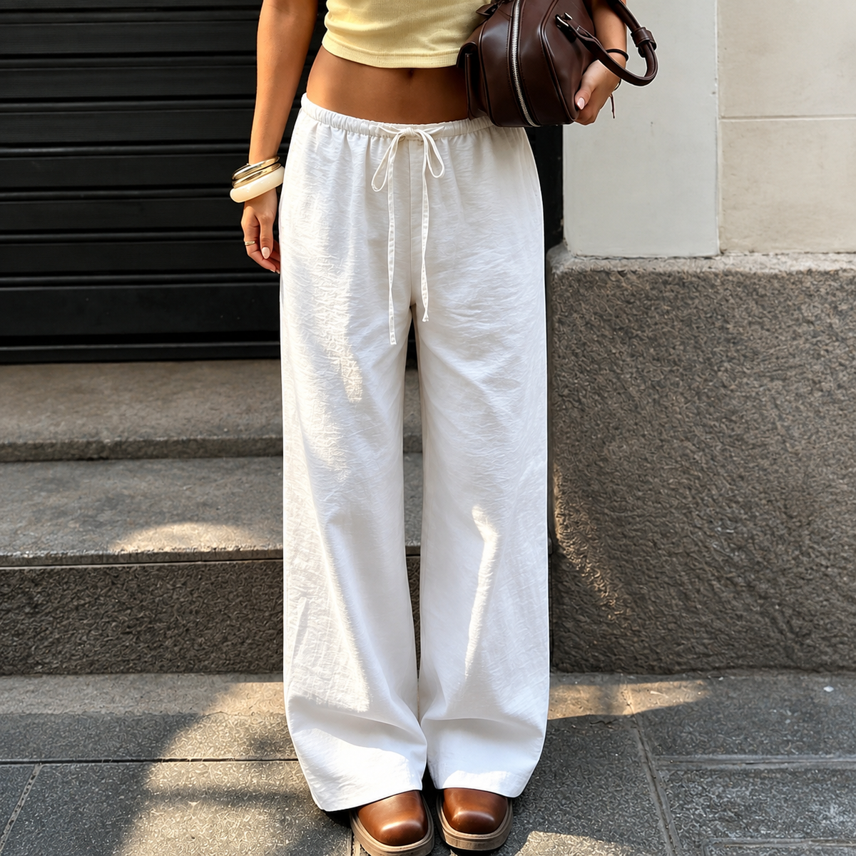 Linen Style High Rise Casual Everyday Vacation Pants For Women