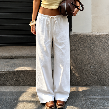 Linen Style High Rise Casual Everyday Vacation Pants For Women