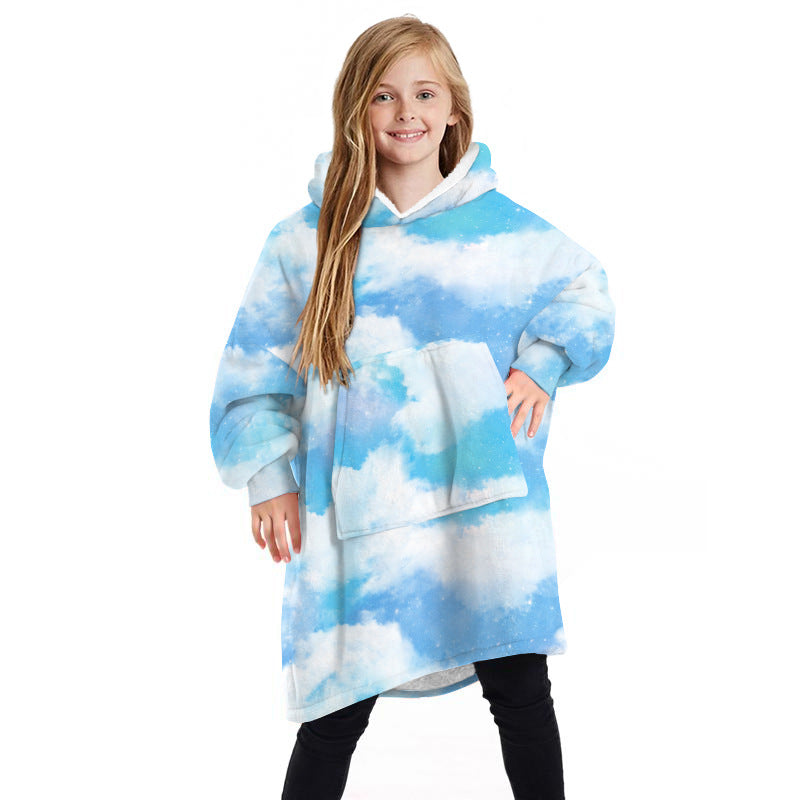 Winter Double Sided Blanket Hoodie For Kids