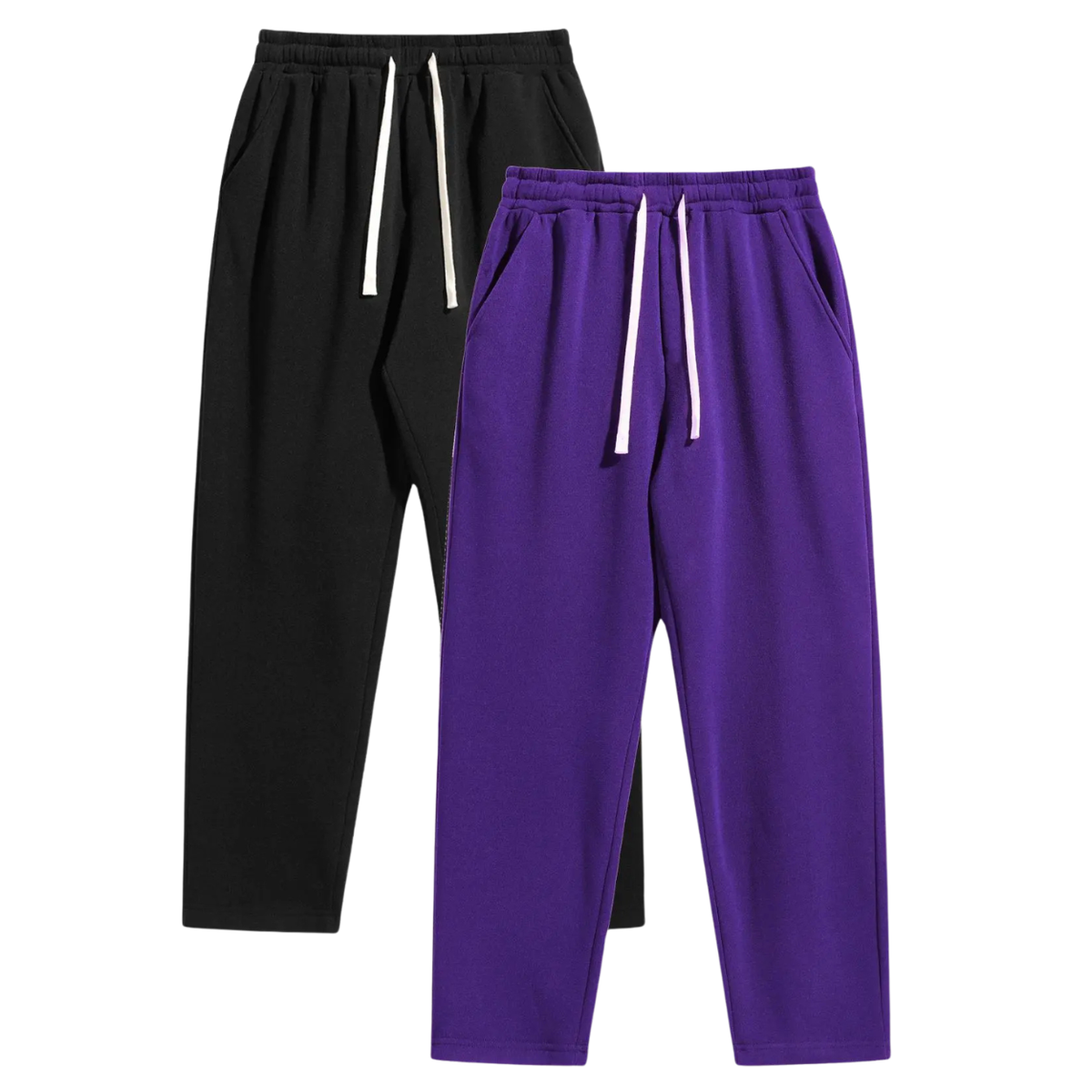Set Of 2 Regular Fit Solid Colored Athleisure Sweatpants With Drawstrings