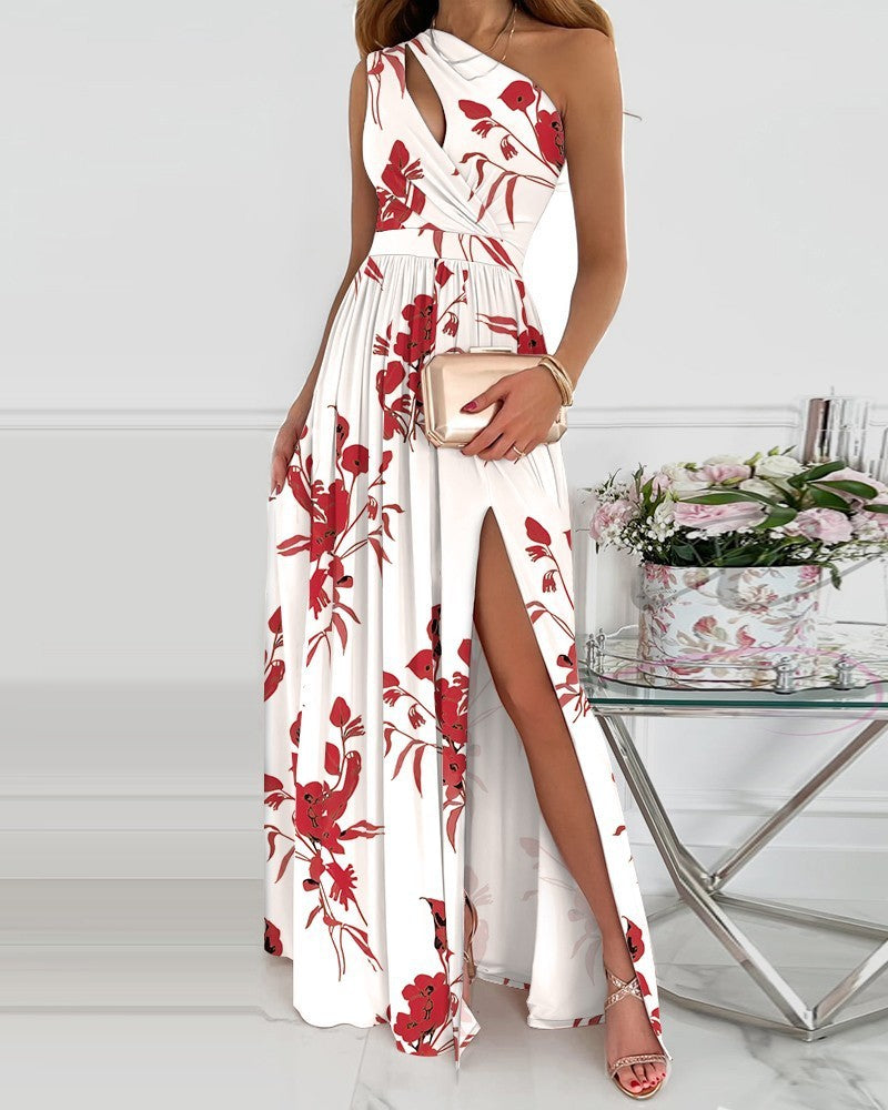 Robe longue d'été à imprimé roses sur un côté