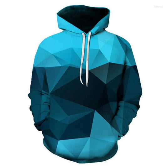 Digital bedruckter Pullover-Hoodie mit geometrischem Diamantmuster