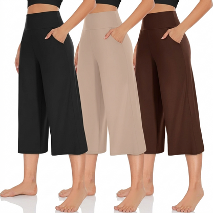 Pack Of 3 Wide Fit High Rise Pants With Pockets For Women