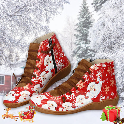 Christmas Santa Claus Snowflake Printed Flat Shoes