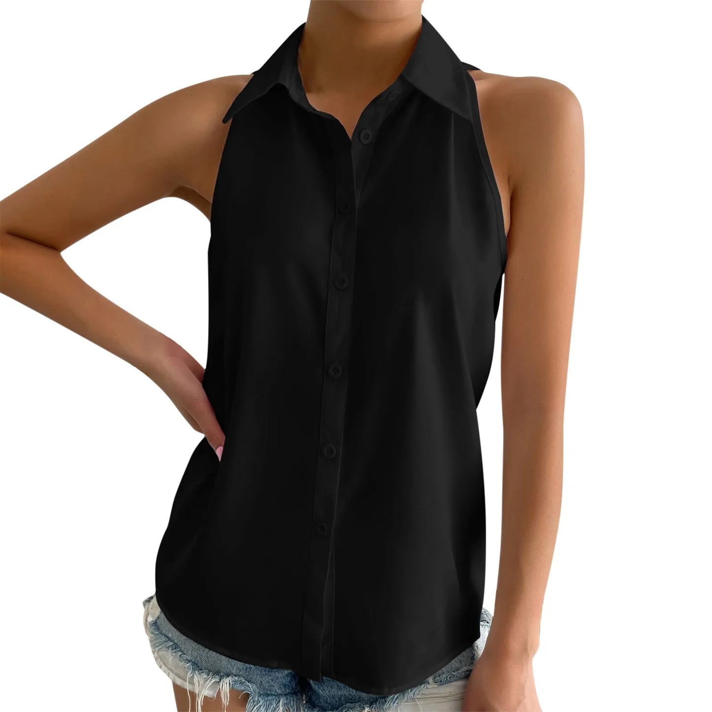 Summer Elegant Button Up Sleeveless Top