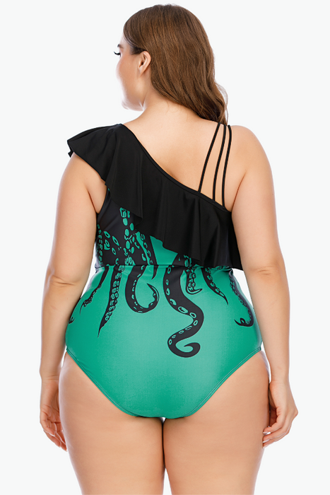 Stunning Green Octopus Plus Size One Piece Swimsuit