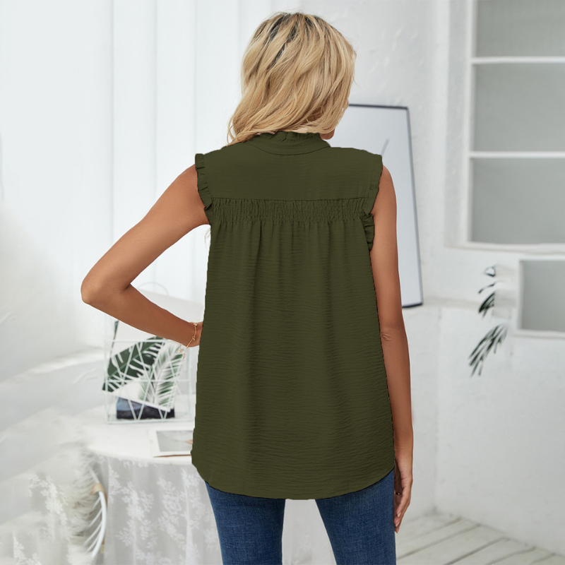 Semi Casual Sleeveless Meridian Collar Button Blouse