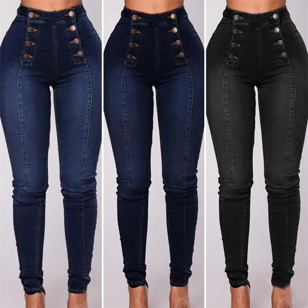 Damen Bleistiftjeans mit hoher Taille